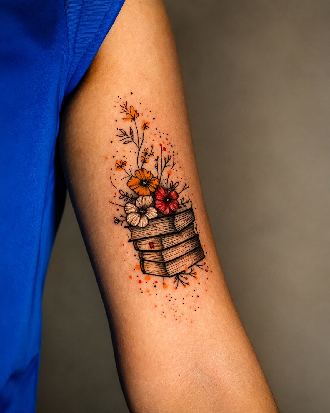 Tatuaje Fine Line de composición botánica